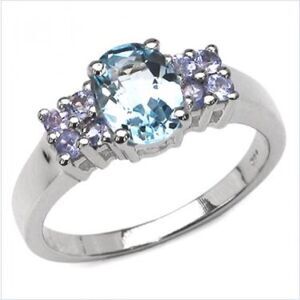 Sterling Silver 0.24 CTW Tanzanite and 1.6 CTW Swiss Blue Topaz Size 7 Ring